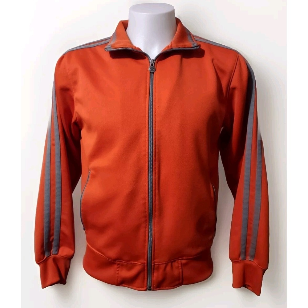 Old Navy Track Jacket Womens Medium Zip Pockets Orange W/ Gray Stripes Full Zip